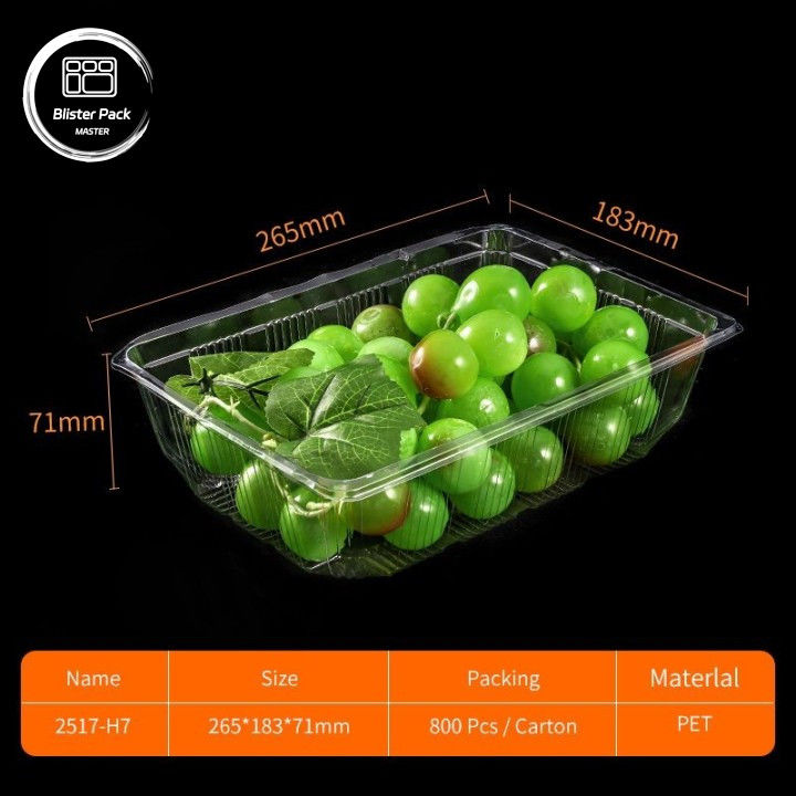 Transparente PET-Fruchtbehälter aus Muschelschalen Einweg-Plastikkartons mit Deckel für Litchi- und Traubenverpackungen