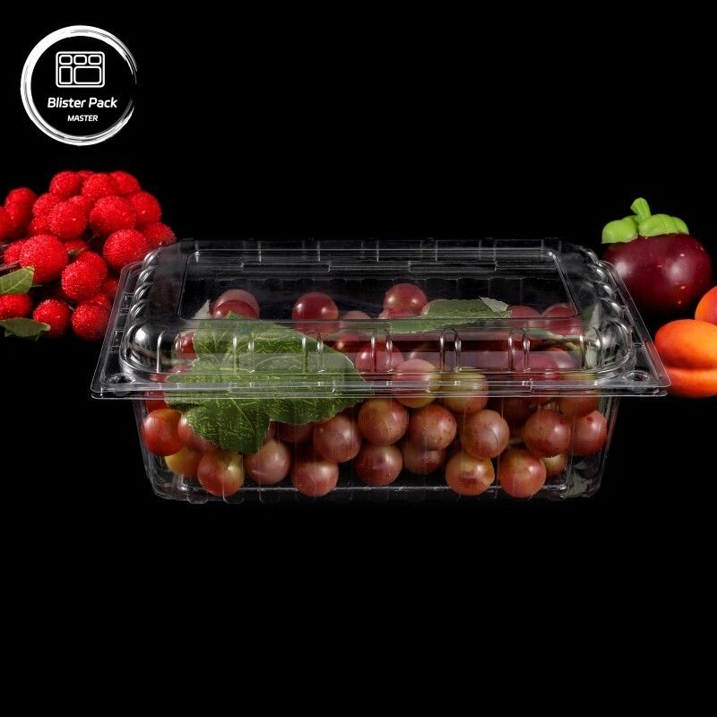 Transparente PET-Fruchtbehälter aus Muschelschalen Einweg-Plastikkartons mit Deckel für Litchi- und Traubenverpackungen
