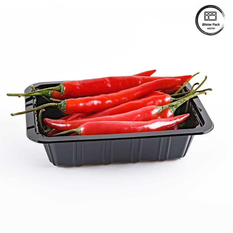 Supermarkt Chili Einweg-Plastikbehälter Tiefe Rechteckige Obst Schwarze Behälter Gemüse Frische Verpackung Lebensmittelbehälter
