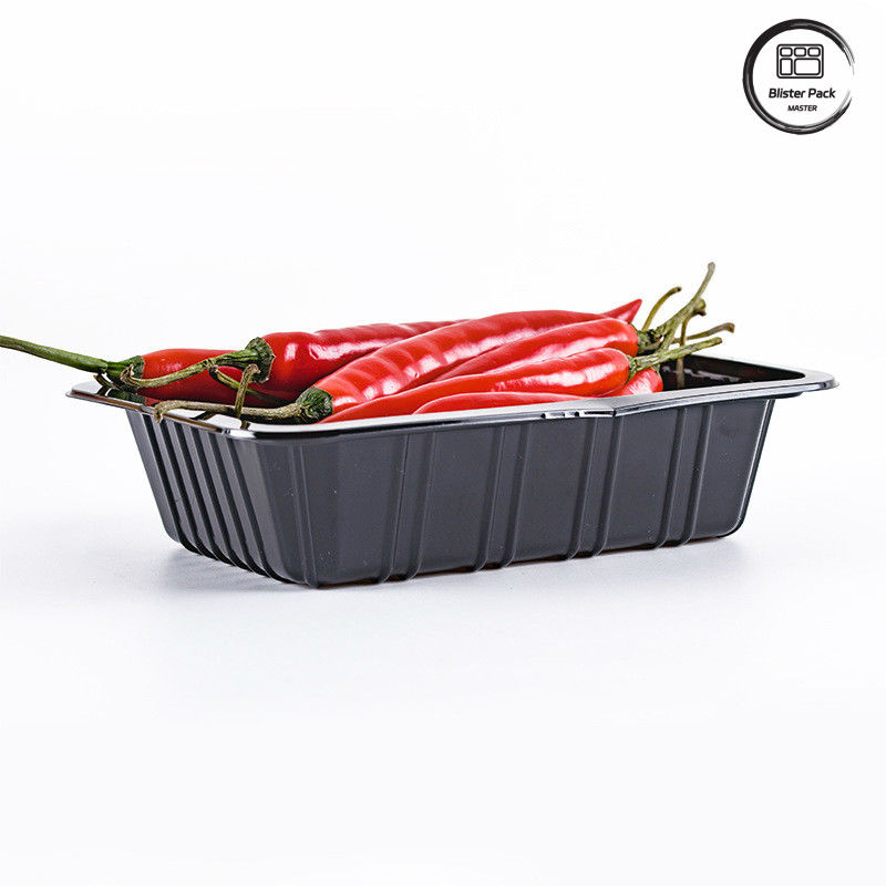 Supermarkt Chili Einweg-Plastikbehälter Tiefe Rechteckige Obst Schwarze Behälter Gemüse Frische Verpackung Lebensmittelbehälter