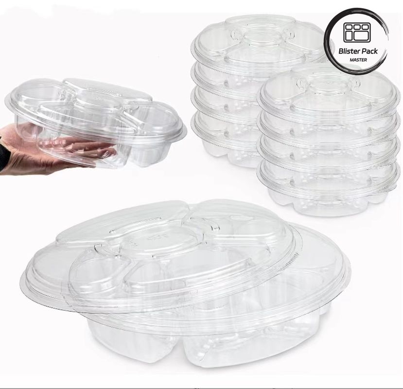 5 Abschnitt Rundes Servierfach mit Deckel Plastikplattenfach für Supermarkt-Gemüse-Display