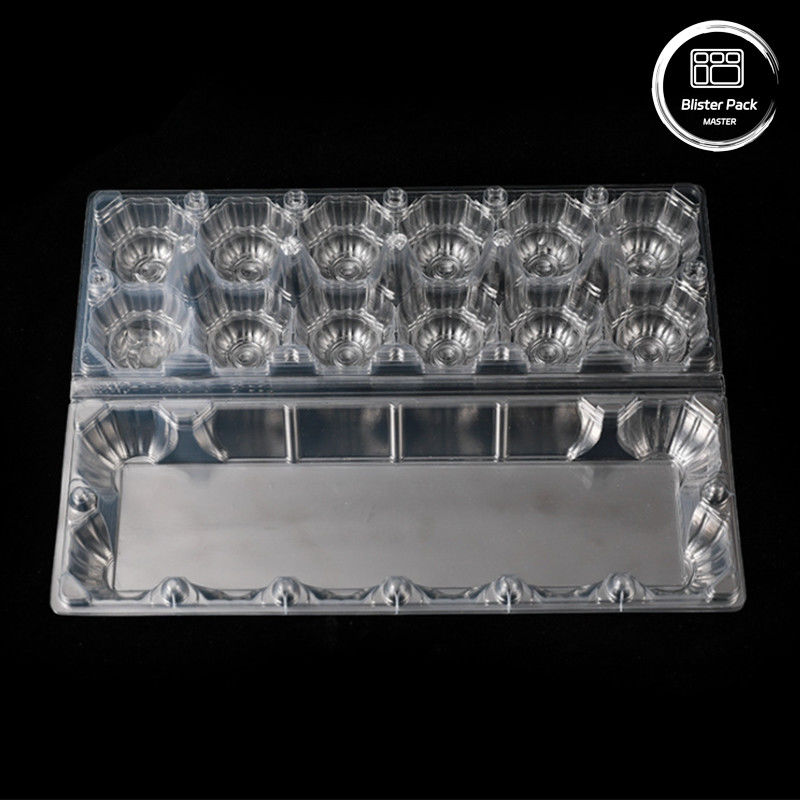 Vakuumgeformtes 12-Schleusen-tragbares PET-Ei-Blister-Tray Einweg-Plastik-Gitter-Tray mit Abdeckung