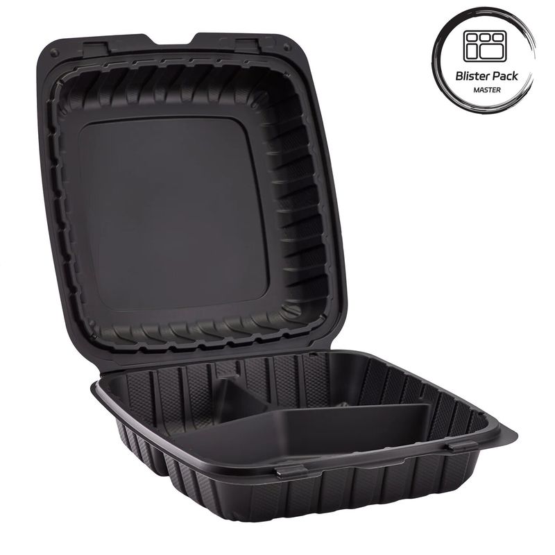 3 Abteilungen Thermoform-Plastik-Ausführbehälter Quadrat für Fast Food / Warme Mahlzeiten