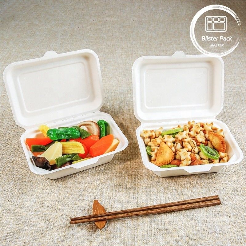 Blister Öko-kompostierbar Muschelschale 3 Abteilungs- Einweg-Lunchbox Zuckerrohr-Bagasse
