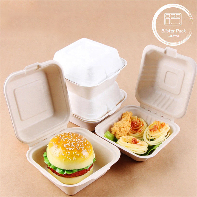 Blister Öko-kompostierbar Muschelschale 3 Abteilungs- Einweg-Lunchbox Zuckerrohr-Bagasse