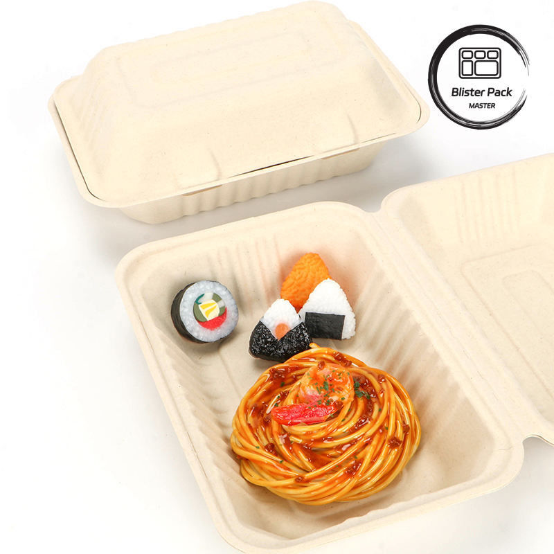 9-Zoll-Zuckerrohrbagasse Clamshell Lunchbox Einweg- und biologisch abbaubare Lebensmittelbehälter für Burger und Bäckerei