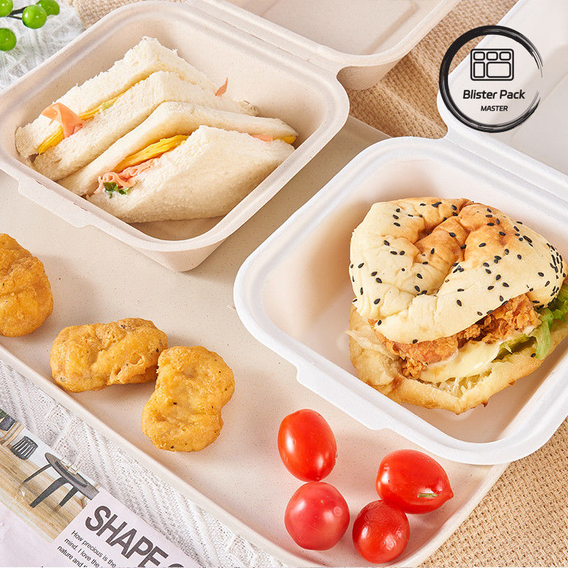 9-Zoll-Zuckerrohrbagasse Clamshell Lunchbox Einweg- und biologisch abbaubare Lebensmittelbehälter für Burger und Bäckerei