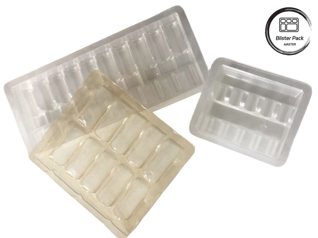 OEM & ODM PET Vakuumformende Blister Plastik-Tray, kundenspezifische Innenverpackung für Ampullen und Durchstechflaschen