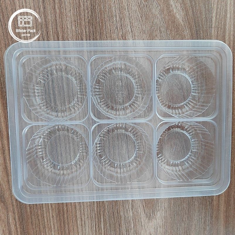 Einweg-Blister-transparente PP-Plastikplatte, 6-Hohlraum-Verpackung für Schokolade, Süßigkeiten, Mooncake, Muffin und Knödel
